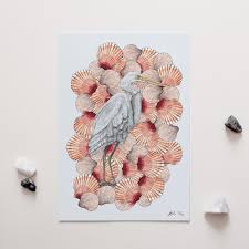 Heron + Scallops Art Print
