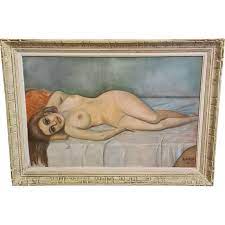 Vintage-Gemälde Nackte Frau von G. Caride, 1968er Jahre