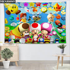 Hearmny Super Mario Background Fabric Valance Tapestry Wall Hanging Bedroom Living Room Blanket Yoga Beach Towel Tablecloth World Map Tapestry Wall