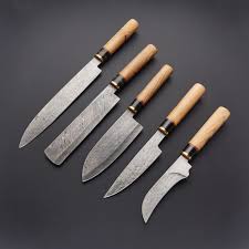 Knives Zone 5 Pcs Damascus Chef Kitchen Knife Set Leather Roll Kit Kitchen Knives Chef Knife Set Knife Sets