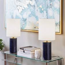 A decorator's dream, this set of 2 table lamps is full of interesting design possibilities sure to add an artful accent and welcoming glow to any room. Jackie 19 High Navy Blue Accent Table Lamps Set Of 2 87p78 Lamps Plus In 2021 Table Lamp Sets Accent Table Table Lamp
