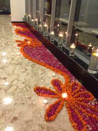 Floral Rangoli For A Diwali Party With Crystal Tealights Diwali Decorations At Home Diwali Decorations Diy Diwali Decorations