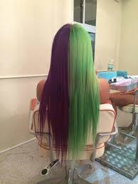 Half And Half Hair Black Green Hair Color For Black Hair Hair Color Crazy Split Dyed Hair