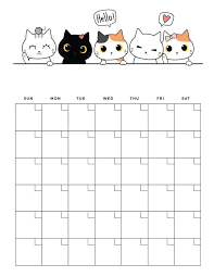 cute cat free printable blank calendar 2021 blank calendar printable blank calendar monthly planner template