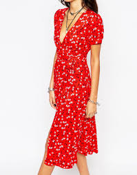 Reclaimed Vintage Midi Tea Dress With Wrap Front In Ditsy Floral At Asos Com Vintage Red Dress Red Summer Dresses Tea Dress