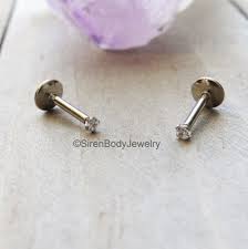 Titanium Flat Back Earring 16g Internally Threaded Earring 2mm Swarovski Prong Set Gemstones Flat Back Earrings Stud Earrings Beautiful Diamond Earrings