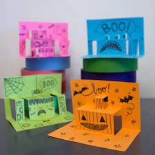 Add fun embellishments with stickers, tape, or beads. Easy Diy 3d Pop Up Halloween Cards Pumpkin Monsters And Haunted House Pink Stripey Socks
