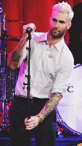 The hair is long, but longest on top and swept up into a casual spiked look. Adam Levine Yes I Would Still Take Adam Levine With His Platinum Blond Hair Adam Levine Adam Levine Blonde Maroon 5
