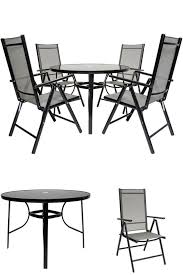 4 Seater Patio Dining Set Black Metal Round Table Chairs Garden Deck Furniture Garden Table And Chairs Round Table And Chairs Outdoor Sofa Sets