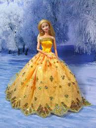 New Handmade Princess Wedding Party Dress Clothes Gown For Barbie Doll Yellow Colour Free Shipping By Epacket Barbie Dolls Beautiful Barbie Dolls Barbie Dress