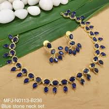 blue stones leafs design gold plat