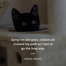 Their unique personalities and behaviors lead to some wonderful cat quotes. Hatake Kakashi Quote Sorry I M Late Guys A Black Cat Crossed My Path Quotes Of Famous People