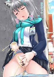 Rule 34 - Against Wall Blue Archive Blush Building Cat Ears Censored Closed  Eyes Embarrassed Gray Hair Have To Pee Homare (suzu No Oka) Japanese Text  Omorashi Outside Panties Around Leg Pee