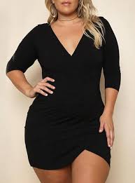 Black V Neck Plus Size Wrap Dress With Long Sleeve Plus Trendy Plus Size Going Out Outfits Plus Size Black Dresses Vegas Outfit