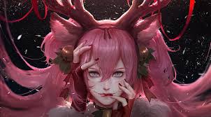 | see more anime wallpaper, beautiful anime wallpaper, awesome anime wallpaper, anime iphone wallpaper, pretty anime wallpaper, amazing anime wallpapers. Hd Wallpaper Anime Girl Christmas Pink Hair Semi Realistic Petals Deer Horns Wallpaper Flare