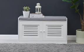 The jannie hall tree bench makes an especially great option for entryway shoe storage, but would also work well in a mudroom or garage. Sturdis Shoe Storage Bench White Cushion Seat Adjustable Shelves Soft Close Hinges For Comfort Style Perfect For Entryway First Impression