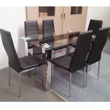Today's models are made of tempered safety glass, which means that the glass is scratch and heat resistant and will. Furniture Place Levi Dining Table Glass 1 5x0 9m With 6 Black Mila Dining Chair