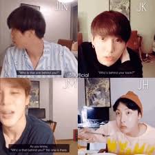Bei v live kann man viele videos und auch shows mit bts ansehen . Bts In Vlive Who Is Behind You Why Army Why Do You Scare Our Children Like That Bts Jimin Jin Jungkoo Bts Memes Hilarious Bts Funny Bts Memes