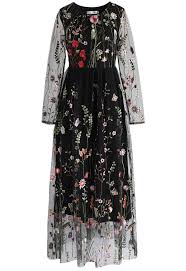 Lost In Flowering Fields Embroidered Mesh Maxi Dress In Black Floral Mesh Dress Embroidered Mesh Dress Floral Print Maxi Dress