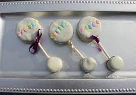 Baby Shower Dessert Ideas Baby Rattle Oreo Pops Kate Company Recipe Baby Shower Desserts Girl Baby Shower Desserts Baby Shower Cookies