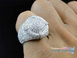 Mens Iced Out 3d Xl 4 12ct Simulated Diamond Dome Pinky Band Ring 10k White Gold Silvergems Mens Diamond Wedding Bands Mens Diamond Wedding Wedding Ring Bands