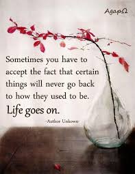 Accept responsibility for your own life. Sometimes You Have To Accept The Fact That Certain Things Will Never Go Back To How They Used To Be Life Goes On Life Goes On Life Quotes Family Quotes