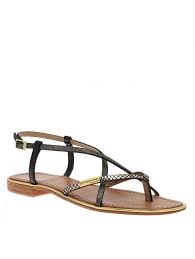 Nu Pieds Femme En Cuir Avec Petit Talon Plat Monaco Noir Et Argente Les Tropeziennes Ccv Mode