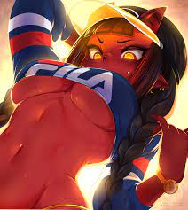 merunyaa, meruccubus (merunyaa), fila, original, bad id, bad pixiv id,  commentary, english commentary, 1girl, 2019, arm up, backlighting, black  hair, blunt bangs, blush, body freckles, braid, breasts, clothes lift,  clothes writing, colored
