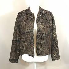 Details About Chico S Brown Floral Gold Cropped Button Up Tapestry Jacket Size 2 Large
