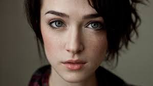 But your eyes have a tint of gold. Hd Wallpaper Women Brunette Short Hair Blue Eyes Freckles Face Closeup Wallpaper Flare