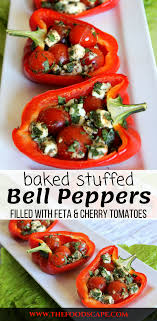 Baked Stuffed Red Bell Peppers Stuffed Peppers Capsicum Recipes Stuffed Bell Peppers