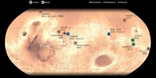 Mars landing sites, including perseverance: Map Of Mars With Landing Sites Marked Mars Exploration Lander Rover Mission To Mars