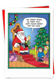 Funny mug shots are a hilarious way to create christmas party photos. First Wish Kid Dirty Christmas Card