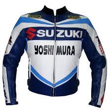 Blue Black Suzuki Yoshimura Handmade Motorcycle Leather Jacket White Logo Men Black Leather Jacket Men Leather Motorcycle Jacket Motorcycle Leather