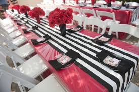 Poppy Party With Black White Stripes Striped Party Decor Poppy Party Ideas Birthday Party