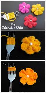A flower made of wool remnants, product to support sustainable design. Fun Hand Embroidery Yarn Flower Diy Tutorial With Fork Video