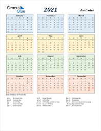 2021 Calendar Australia With Holidays
