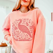 Great Blue Heron Sweatshirt Bird Sweatshirt Comfortcolors Crewneck Linocut  Shirt Block Print Shirt Folk Art Granola Girl Tween Girl Gifts