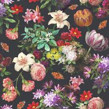Ebe3e4aa79efe67554a66f391ba0c7bb Wallpaper Uk Feature Wallpaper Jpg 736 736 Vintage Floral Wallpapers Black Floral Wallpaper Floral Wallpaper