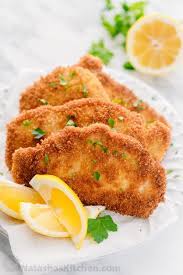 The breading is very simple, but creates a wonderfully crunch shell around. Pork Schnitzel Recipe Natashaskitchen Com