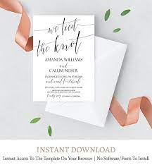 Tied The Knot Invitation Elegant Script We Eloped Invite Etsy Diy Wedding Invitations Templates Wedding Invitation Templates Printable Wedding Invitations