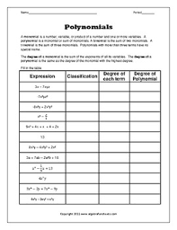 Classifying Polynomials Worksheets Teachers Pay Teachers