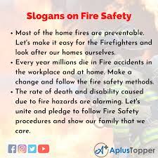 181+ catchy home safety slogans; Fire Safety Slogans Unique And Catchy Fire Safety Slogans In English A Plus Topper