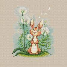 Dandelion Cross Stitch Pattern Green Eyes Bunny Cross Stitch Bunny With Flower Cross Stitch Baby Cross Stitch Rabbit Cross Stitch Cross Stitch Animals Animal Cross Stitch Patterns Cross Stitch Tree