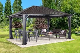 14′ x 16′ hampton pavilion, cupola, round columns. Sojag Genova Gazebo Steel Roof With Mosquito Netting The Better Backyard