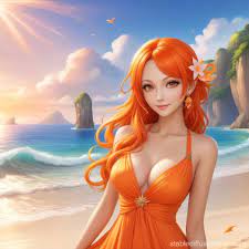 Nami at Beach in Summer Dress | Stable Diffusion Online