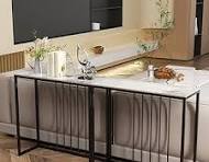 FATIVO Console Meuble en Marbre d'Entrée: Table Console de Salon en Pierre  Fritée Lisse 80×30×78.5cm Meuble Entree Couloir Blanc Modern, Cadre Noir,  ...