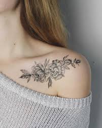 Black And Grey Floral Tattoo On A Collarbone Chest Tattoos For Women Flower Neck Tattoo Flower Tattoo Shoulder