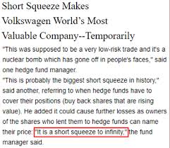 My theory is the following on the gme short squeeze: Hedge Funds Lose 30 Billion On Vw Infinity Squeeze Mox Reports