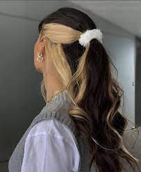 Loose waves of golden brown hair not only look good but also give the illusion of volume to the hair. Dark Brown Hair Dyed Blonde Underneath In Half Up Half Down Hair Color Underneath Hair Inspo Color Dyed Hair